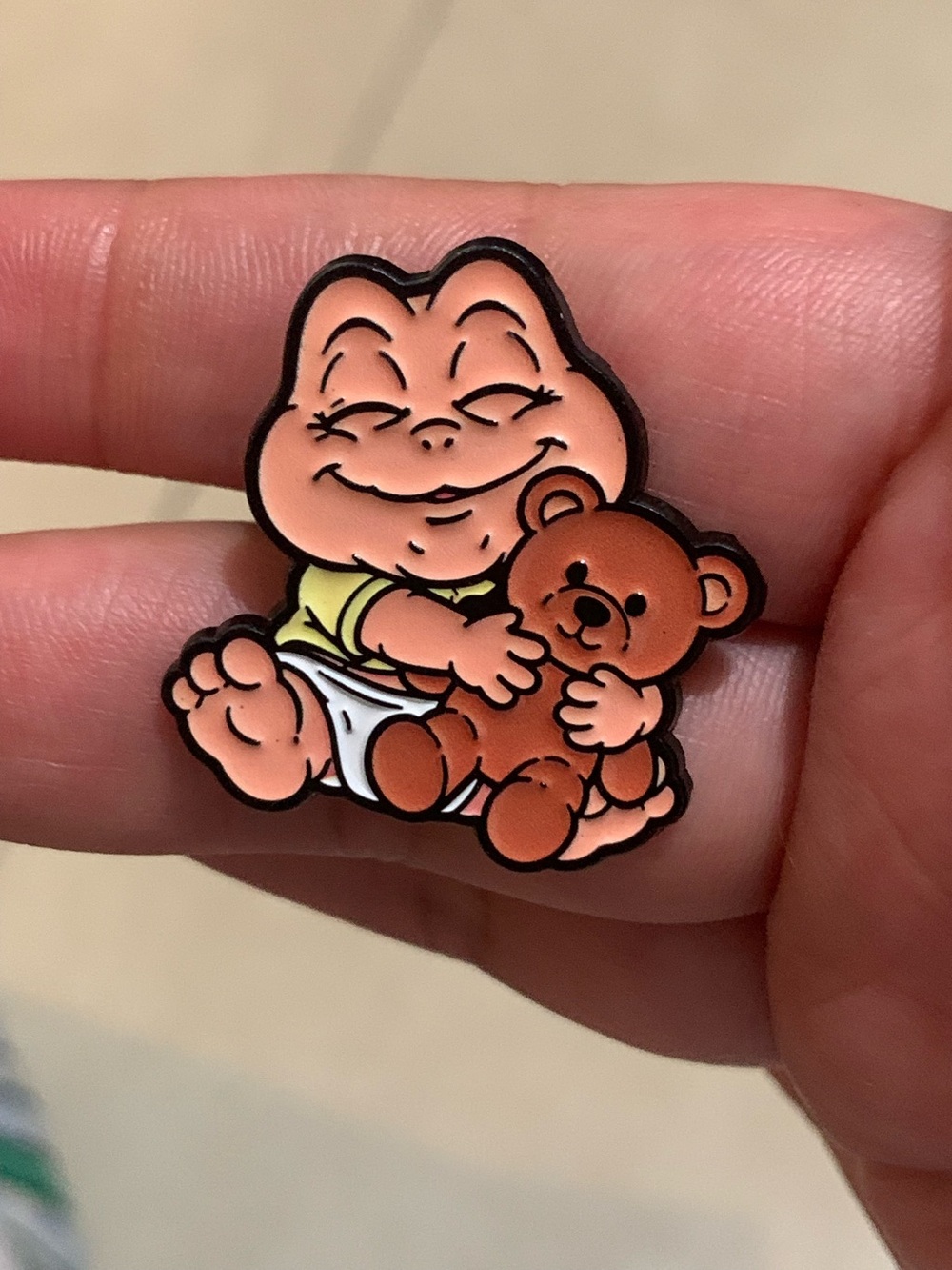 Baby Sinclair with Teddy Enamel Pin - Peach & Brown